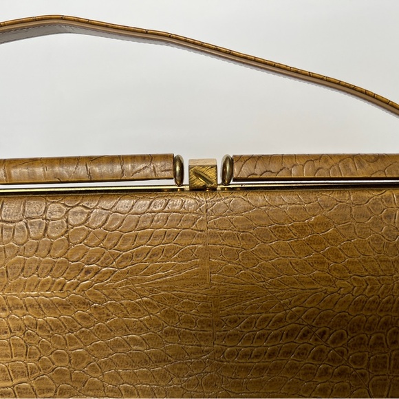 Vintage 1950s Featherlite Tan Crocodile Bag Purse - Picture 5 of 12